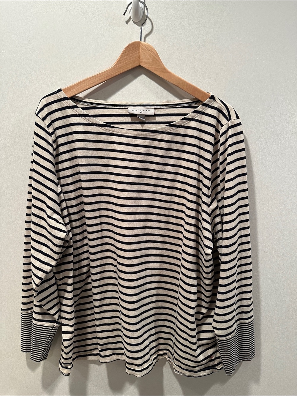 Nili Lotan for Target Cream and Black Striped Long-Sleeve Boatneck Top